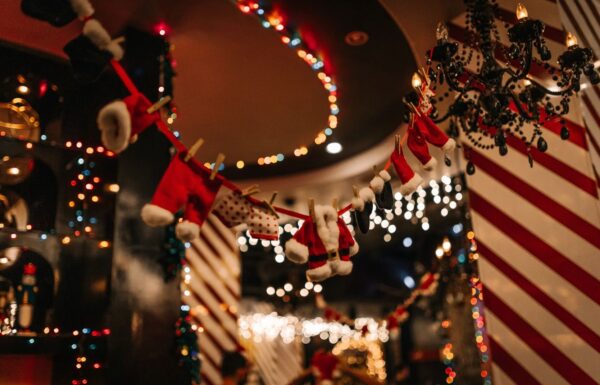 Decorations hang from a christmas-themed bar in Parq Nightclub.